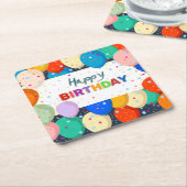 ハッピーバースデーとバルーン スクエアペーパーコースター (アングル)