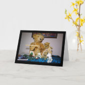 ハッピーバースデーとパペットマスターテディベア及びF カード (黄色い花)