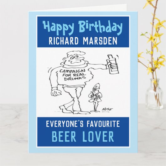 ハッピーバースデーとビール好き、またはビールを飲む人 カード (黄色い花)