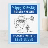 ハッピーバースデーとビール好き、またはビールを飲む人 カード (正面)