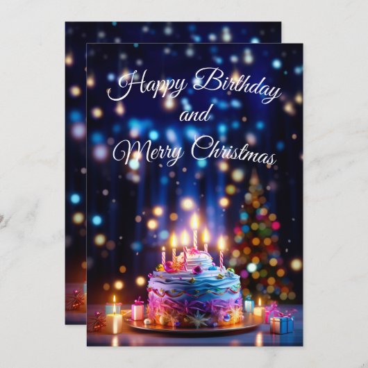 ハッピーバースデーとメリークリスマス シーズンカード (正面/裏面)