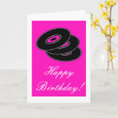 ハッピーバースデーとレトロビニールレコードの誕生日 カード (黄色い花)