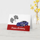 ハッピーバースデーとレーシングカー カード (黄色い花)