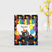 ハッピーバースデーとワンカッコいいキャット カード (黄色い花)