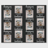 ハッピーバースデーとワンスクウェア写真 – 黒 ラッピングペーパー (フラット)
