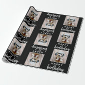 ハッピーバースデーとワンスクウェア写真 – 黒 ラッピングペーパー (アンロールド)