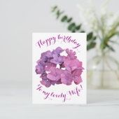 ハッピーバースデーと妻のかわいらしピンクの花の愛 ポストカード (スタンド正面)