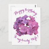 ハッピーバースデーと妻のかわいらしピンクの花の愛 ポストカード (正面/裏面)