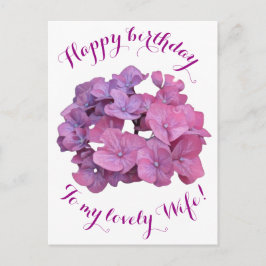 ハッピーバースデーと妻のかわいらしピンクの花の愛 ポストカード