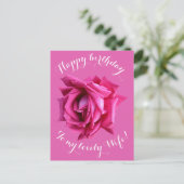 ハッピーバースデーと妻ホットピンクバラフローラ愛 ポストカード (スタンド正面)