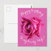 ハッピーバースデーと妻ホットピンクバラフローラ愛 ポストカード (正面/裏面)
