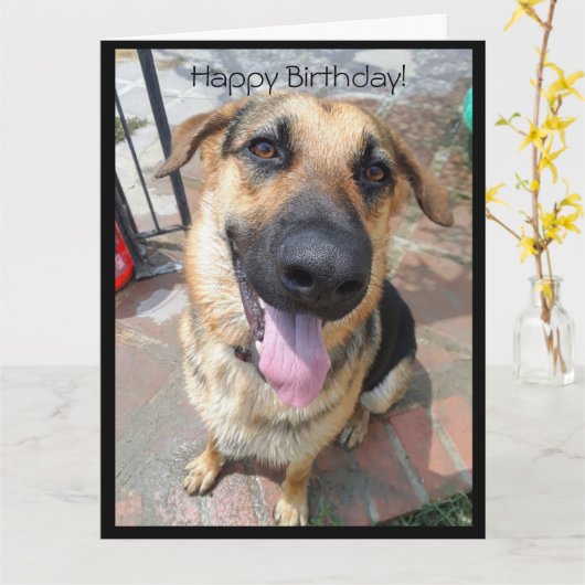 ハッピーバースデーと子犬の羊飼い カード (黄色い花)