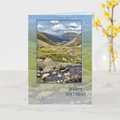 ハッピーバースデーと山の風景 カード (黄色い花)