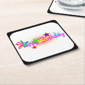 ハッピーバースデーと星 – スクエアペーパーコースター (アングル)