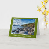 ハッピーバースデーと景勝の山岳 カード (黄色い花)