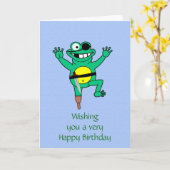 ハッピーバースデーと海賊のカエルと眼帯 カード (黄色い花)
