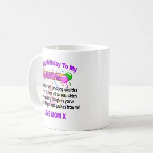 ハッピーバースデーと私の素晴らしい娘 コーヒーマグカップ (正面左)