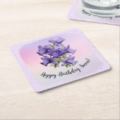 ハッピーバースデーと紫かわいらしヴィンテージ蘭 スクエアペーパーコースター (アングル)