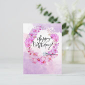 ハッピーバースデーと紫の蘭の水色Postc ポストカード (スタンド正面)