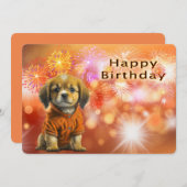 ハッピーバースデーと誕生日子犬 シーズンカード (正面/裏面)
