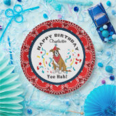 ハッピーバースデーと赤バンダナのボクサー犬 ペーパープレート (パーティー)