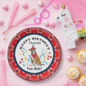 ハッピーバースデーと赤バンダナのボクサー犬 ペーパープレート (パーティー)