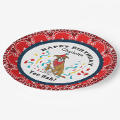 ハッピーバースデーと赤バンダナのボクサー犬 ペーパープレート (アングル)