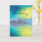 ハッピーバースデーと風光明媚な風景 カード (黄色い花)