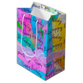 ハッピーバースデーとBow On抽象芸術 ミディアムペーパーバッグ (正面アングル)