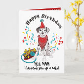 ハッピーバースデーとDalmatian Dog in Red Bandana カード (黄色い花)