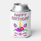 ハッピーバースデーにかわいいレインボーカラーのユニコーン 缶クーラー (缶正面)
