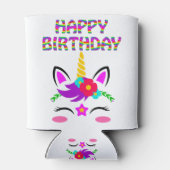ハッピーバースデーにかわいいレインボーカラーのユニコーン 缶クーラー (裏面)