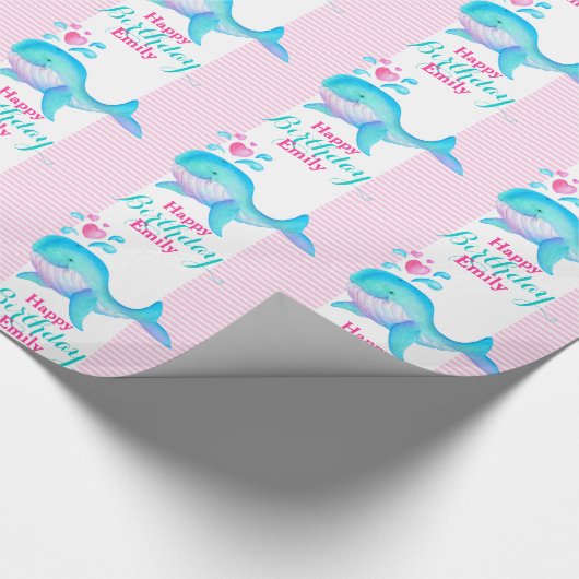 ハッピーバースデーによって示されるクジラの芸術の覆い ラッピングペーパー (角)