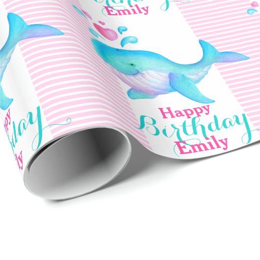 ハッピーバースデーによって示されるクジラの芸術の覆い ラッピングペーパー (ロールコーナー)
