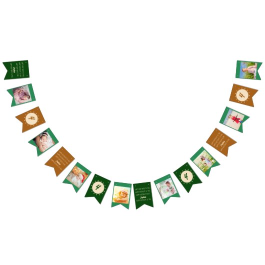 ハッピーバースデーに任意の年齢写真の緑の錆 バンティングフラッグ (全)