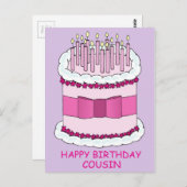 ハッピーバースデーのいとこケーキとキャンドル ポストカード (正面/裏面)