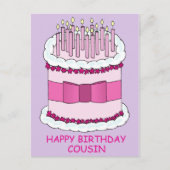 ハッピーバースデーのいとこケーキとキャンドル ポストカード (正面)