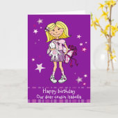 ハッピーバースデーのいとこブロンド女の子パープルカード カード (黄色い花)