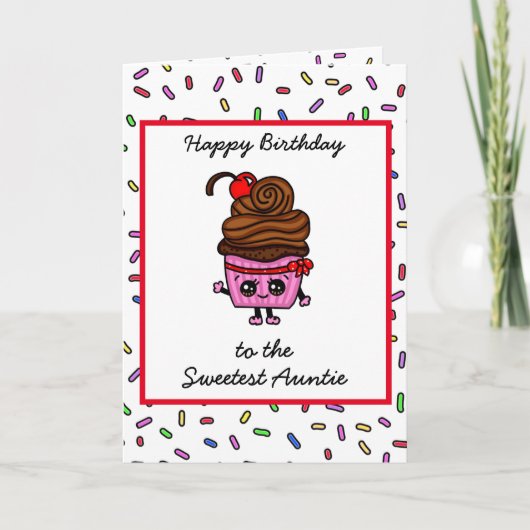 ハッピーバースデーのおばあちゃんかわいいカップケーキカード カード (正面)