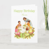 ハッピーバースデーのお母さんのおもしろいのヴィンテージのピクニックパーティー カード (正面)