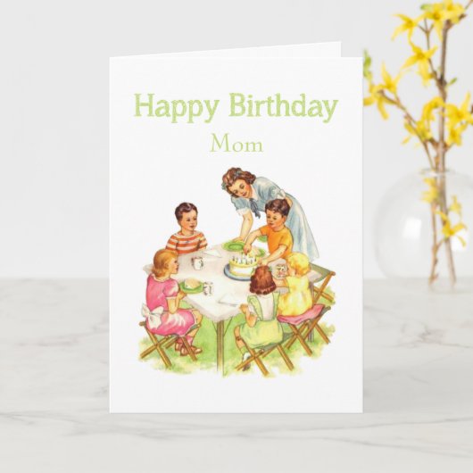 ハッピーバースデーのお母さんのおもしろいのヴィンテージのピクニックパーティー カード (黄色い花)
