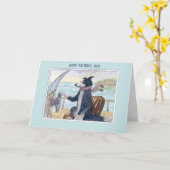 ハッピーバースデーのお母さん、ボートのボーダーコリー犬 カード (黄色い花)