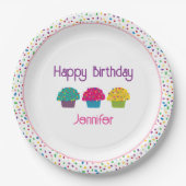 ハッピーバースデーのお洒落曇りカップケーキ ペーパープレート (正面)