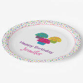 ハッピーバースデーのお洒落曇りカップケーキ ペーパープレート (アングル)