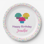 ハッピーバースデーのお洒落曇りカップケーキ ペーパープレート (正面)