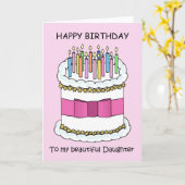 ハッピーバースデーのかわいらしドーターケーキとキャンドル カード (黄色い花)