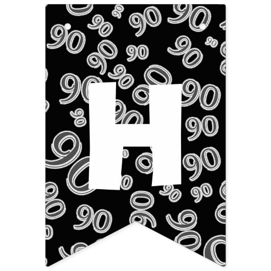 ハッピーバースデーのはっきりしたな白黒第90誕生日 バンティングフラッグ (第2の旗)