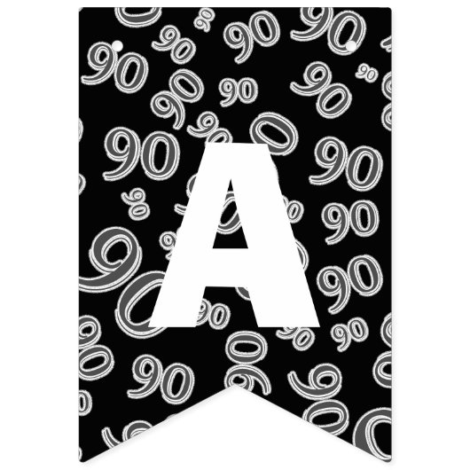 ハッピーバースデーのはっきりしたな白黒第90誕生日 バンティングフラッグ (第3の旗)