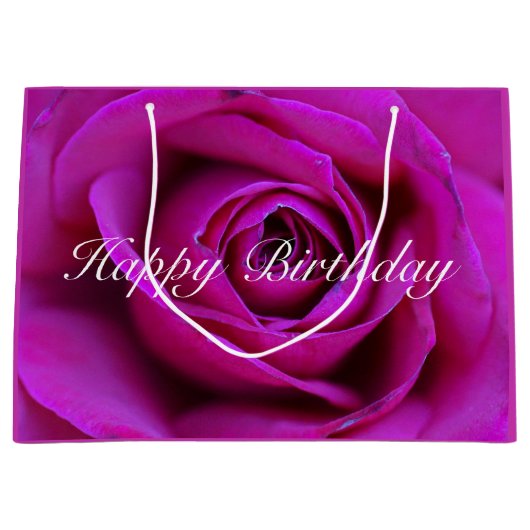 ハッピーバースデーのばら色のギフトバッグ ラージペーパーバッグ (正面)