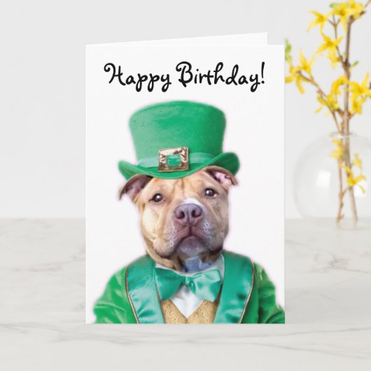 ハッピーバースデーのアイルランドのピットブルの子犬の挨拶状 カード (黄色い花)